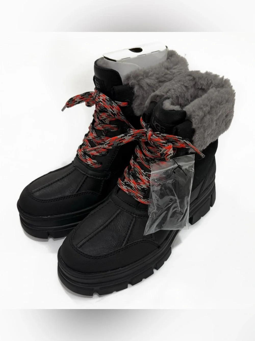 UGG Ashton Addies black waterproof boots with charcoal gray fur lining | Size 8